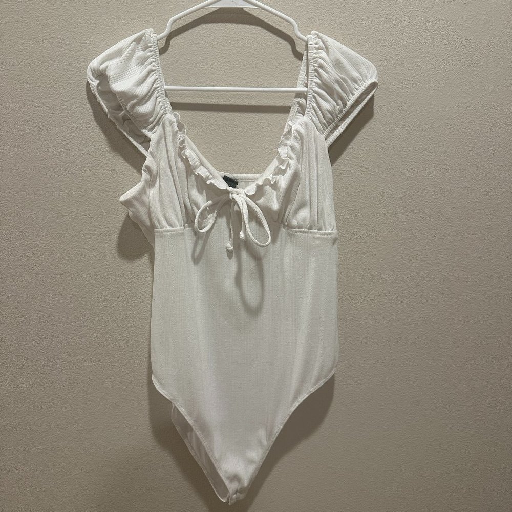 Wild Fable White Knit Bodysuit w/Ruffle Detailing